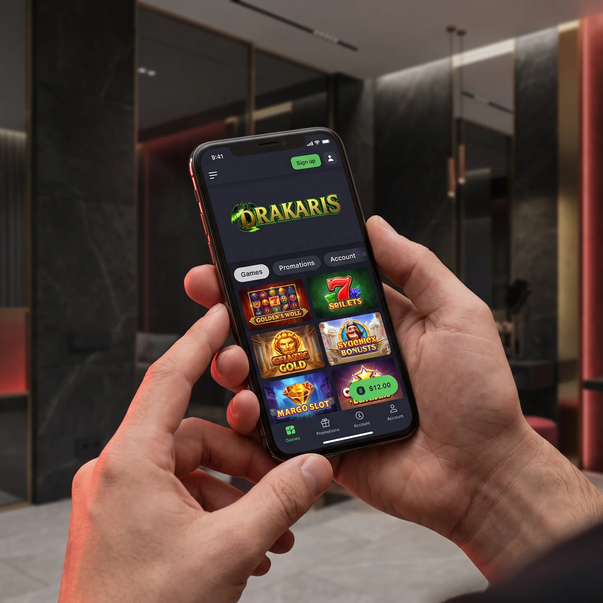 Drakaris Casino displayed in a mobile browser